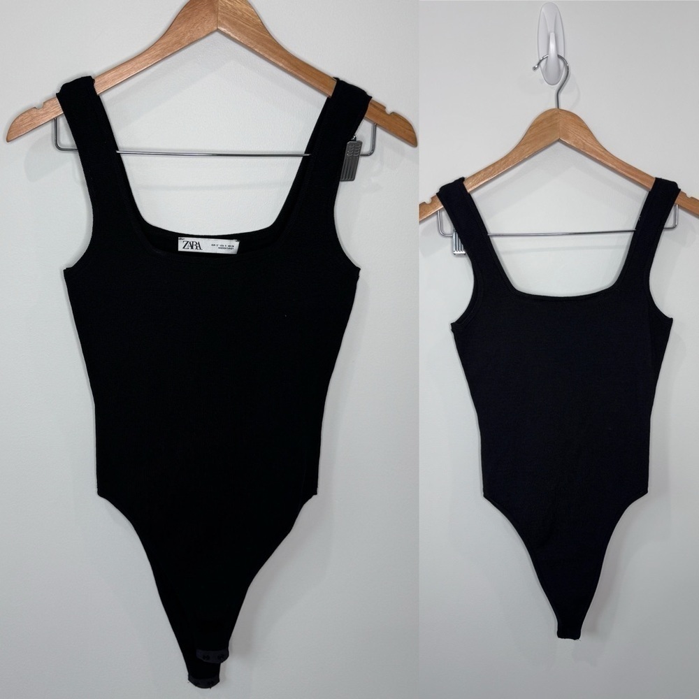 Zara Black Knit Sleeveless Square Neck Women's Bodysuit (S)